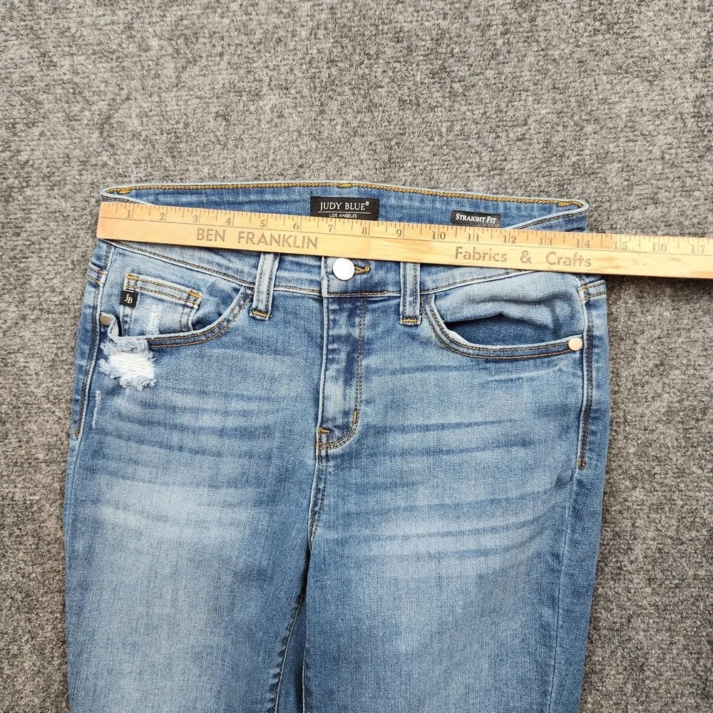 Judy Blue Straight Jeans Womens 7/28 Mid Rise Distressed Raw Hem Denim - Picture 5 of 9